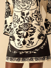 CAJUNI Women's Boho Vacation Style Black & White Leopard, Peony Floral Print V-Back Tie Loose Long Sleeve Casual Short Dress